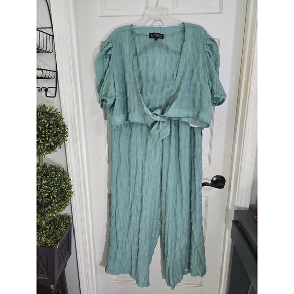 Eloquii Womens Green 2 Pcs Set Cropped Tie Front Top Sz 18 Wide Leg Pants Sz 14 - Picture 6 of 12